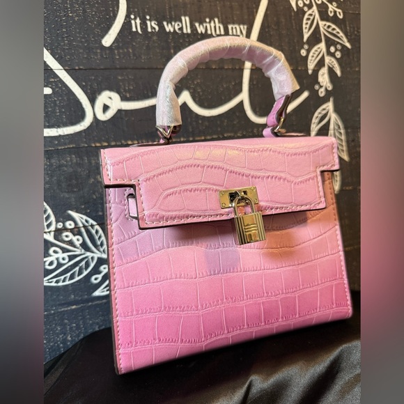 Pink Ombre Vegan Crocodile-Embossed Mini Tote - Picture 6 of 12